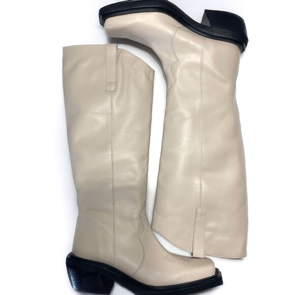 ALOHAS Cattle Cowboy Leather Squre Toe Tall Boots in Ivory Size 7-7.5 - Picture 11 of 16